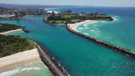 aerial view of tweed river mouth and beach - new south wales-queensland border in australia.