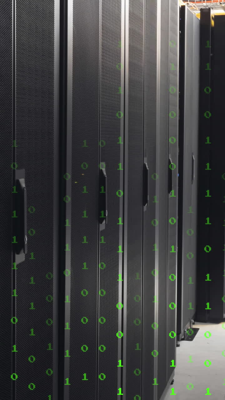 animación de números verdes que caen sobre los servidores