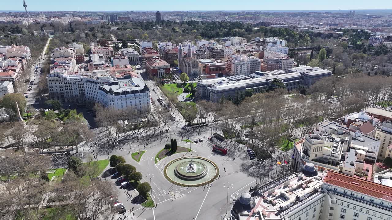 Neptuno Fountain At Madrid In Comunidad De Madrid Spain. Famous Roundabout. Downtown Cityscape. Madrid At Comunidad De Madrid Spain. Cultural Heritage Skyline. Prado Museum Scene