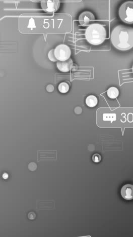 animación de iconos de medios en fondo gris