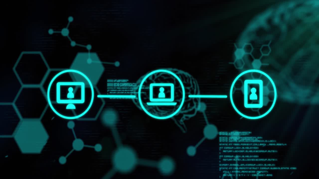 Animation of network of connections with human brain and data processing