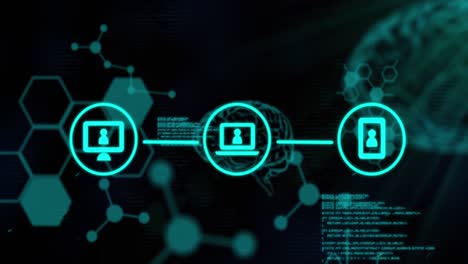 animazione della rete di connessioni con il cervello umano e elaborazione dei dati