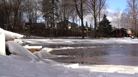 kayaking gates on river gauja, sunny spring day with rapid water