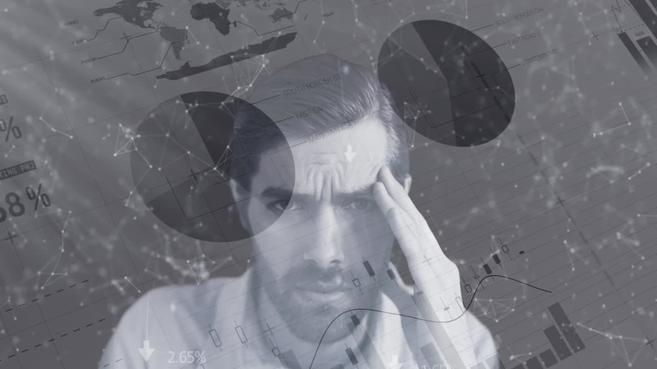 la animación digital muestra la tecnología de la red global con iconos y procesamiento de datos.