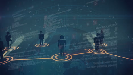 animación de la red de conexiones en todo el mundo y procesamiento de datos en el fondo de la marina