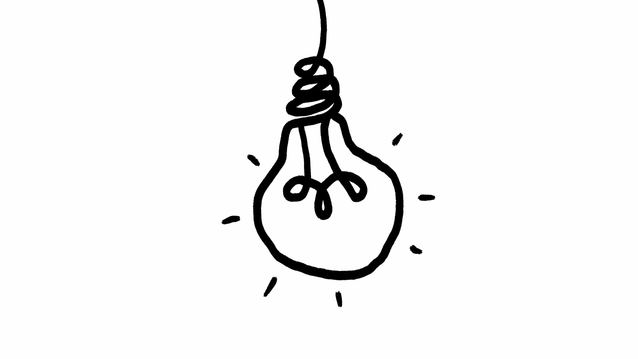 Lampadina animata disegnata a mano che sfarfalla per il concetto di idea