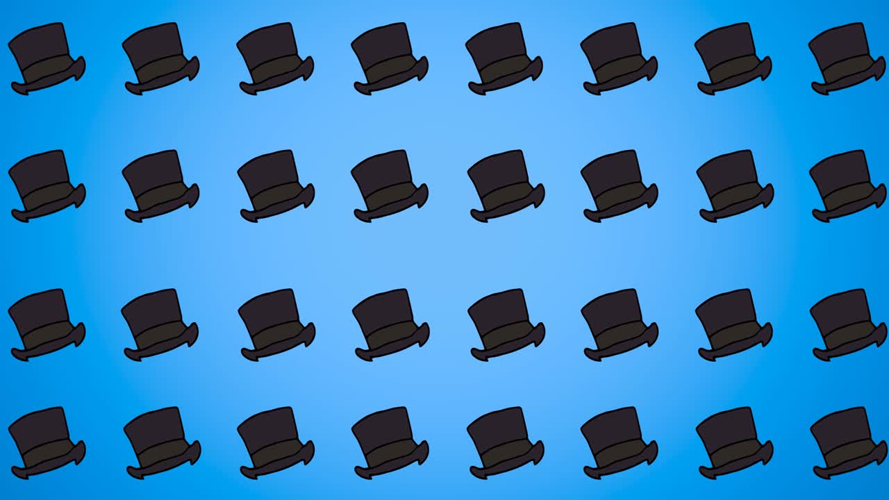 파란색 배경에 반복되는 검은 모자 애니메이션