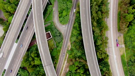 Traffic-on-a-rural-highway-interchange-in-Hong-Kong,-Aerial-view