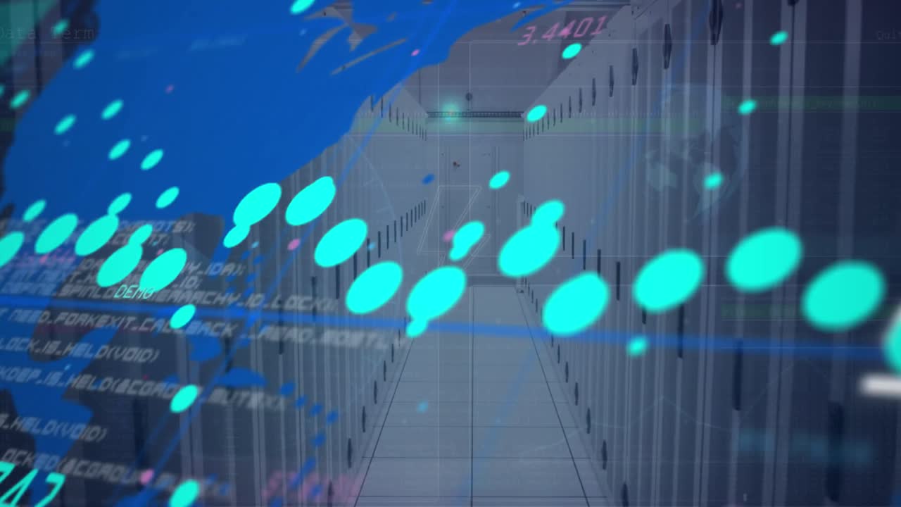 컴퓨터 서버를 통해 바이너리 코딩과 데이터 처리의 애니메이션