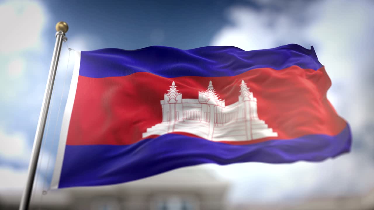 Bendera Kamboja Berkibar Gerak Lambat Render 3D Latar Belakang Langit Biru - Loop Tanpa Batas 4K