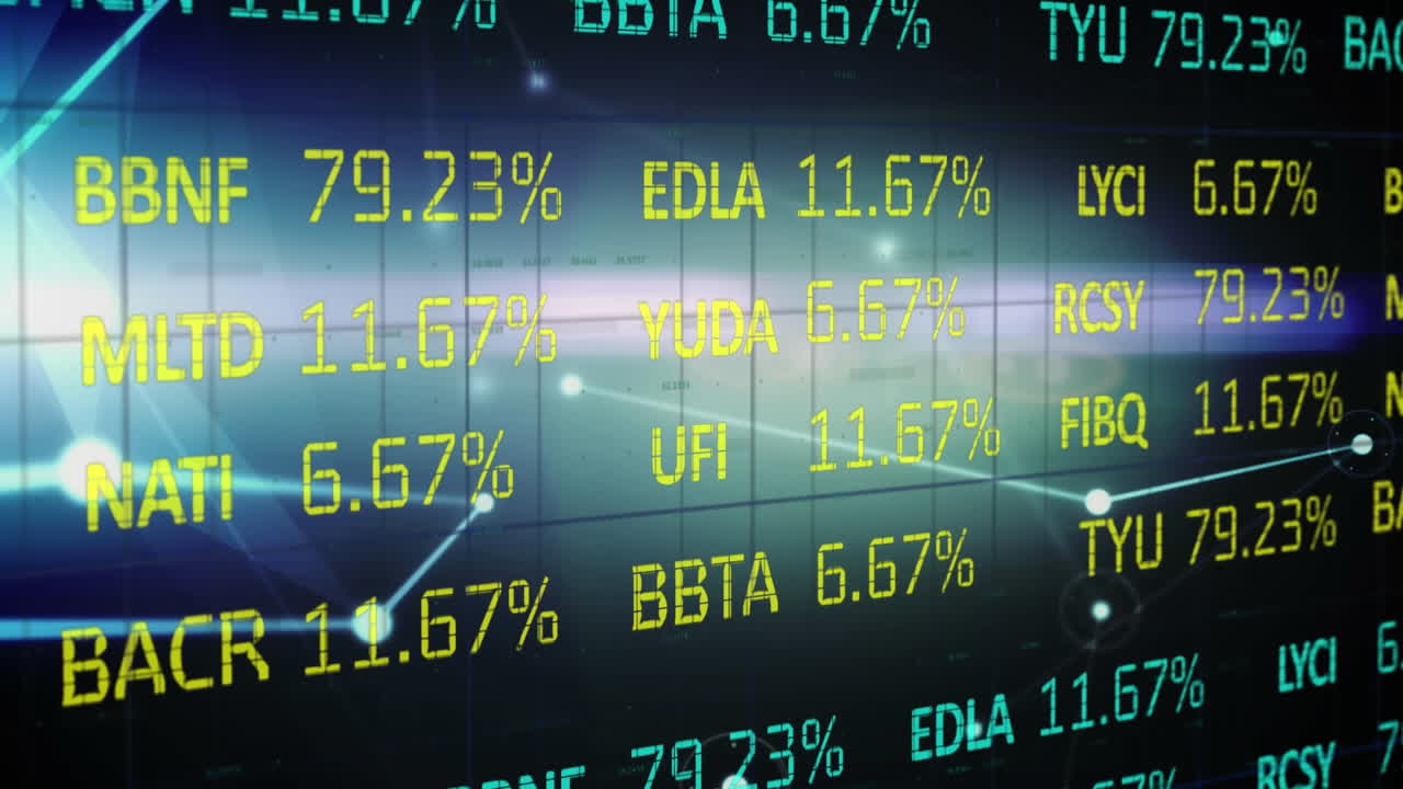 Animation of network of connections financial data on stock market screen