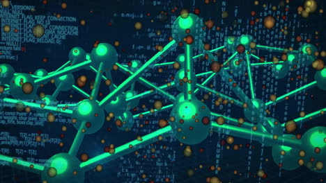 animation of scientific data processing over dna strand on dark background