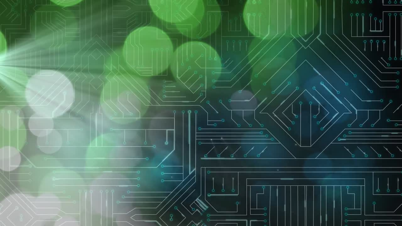 Animation of network of connections with light spots over black background
