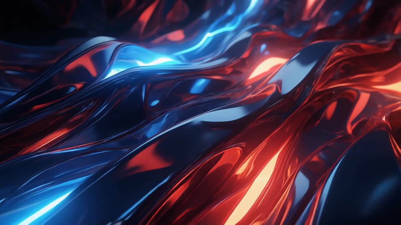 Onde Metalliche Astratte Dinamiche con Luce Blu e Rossa Brillante