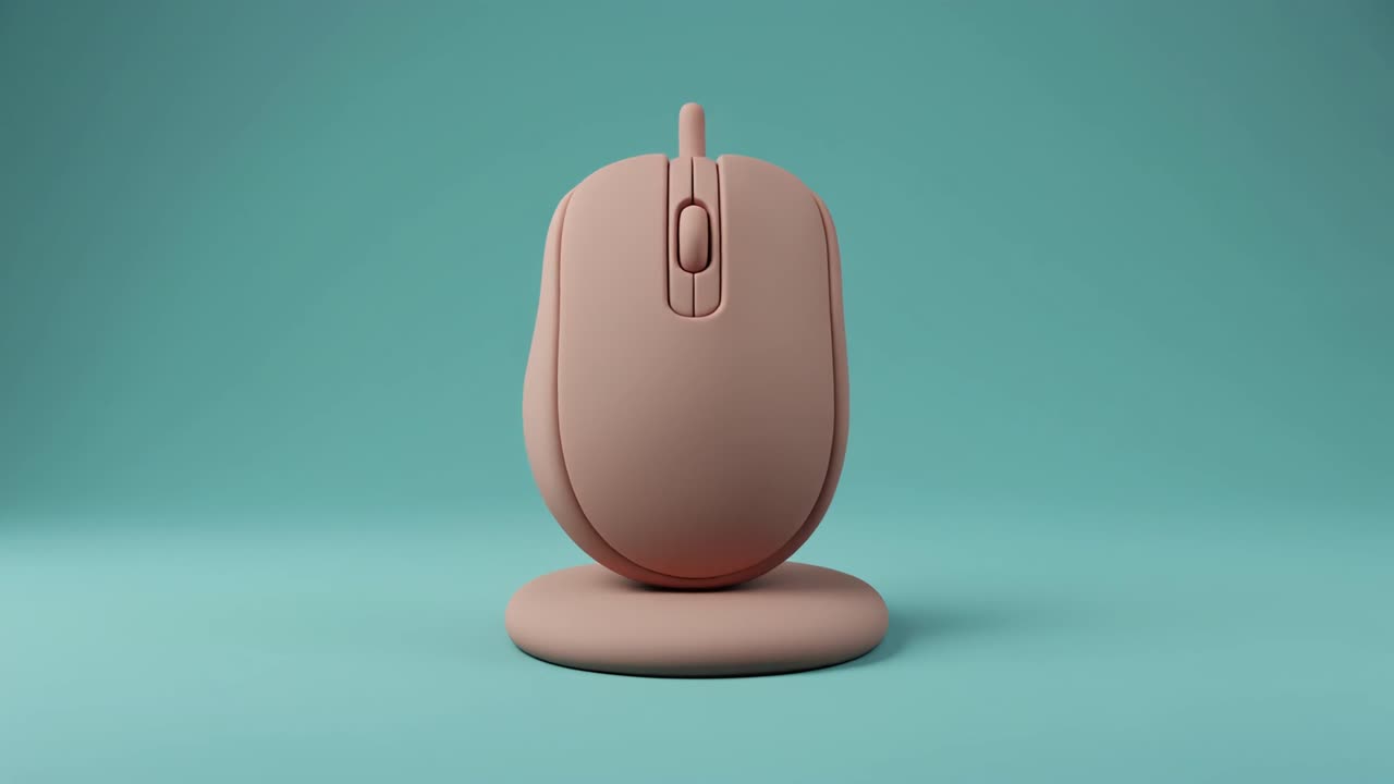 Pink Computer Mouse Forming in 3D Animation on Teal Background