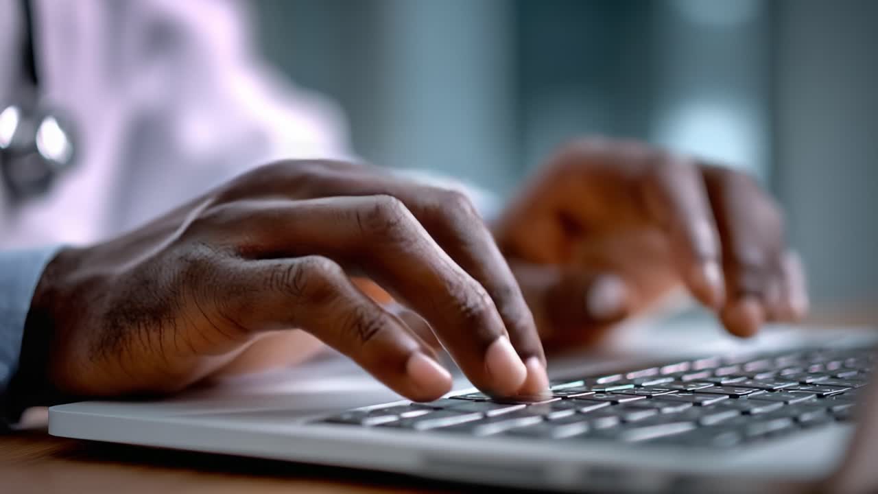 Close-Up of Hands Typing on a Laptop Keyboard, Showcasing Focused Work and Modern Technology in a Professional Environment
