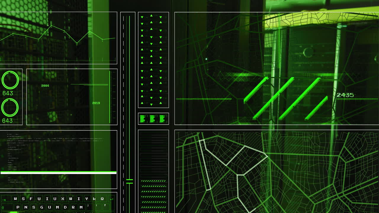 animación del procesamiento de datos a través de servidores informáticos