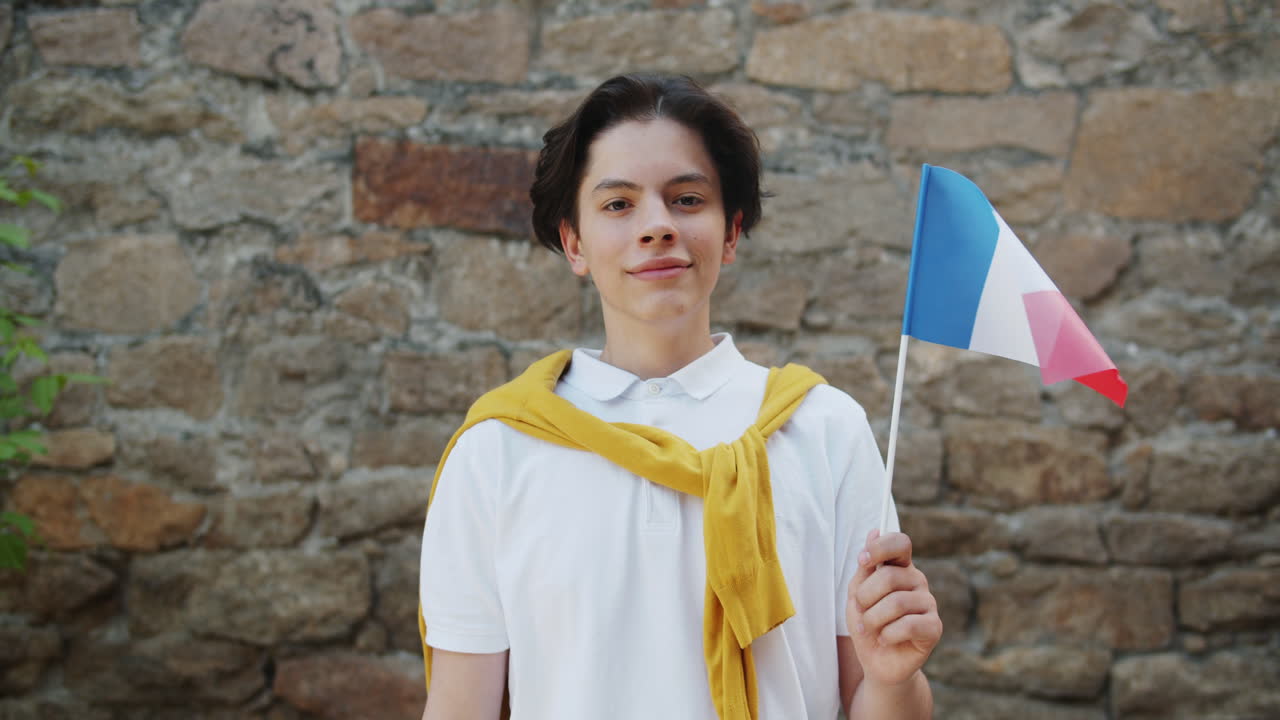Teenager holding a Russian flag
