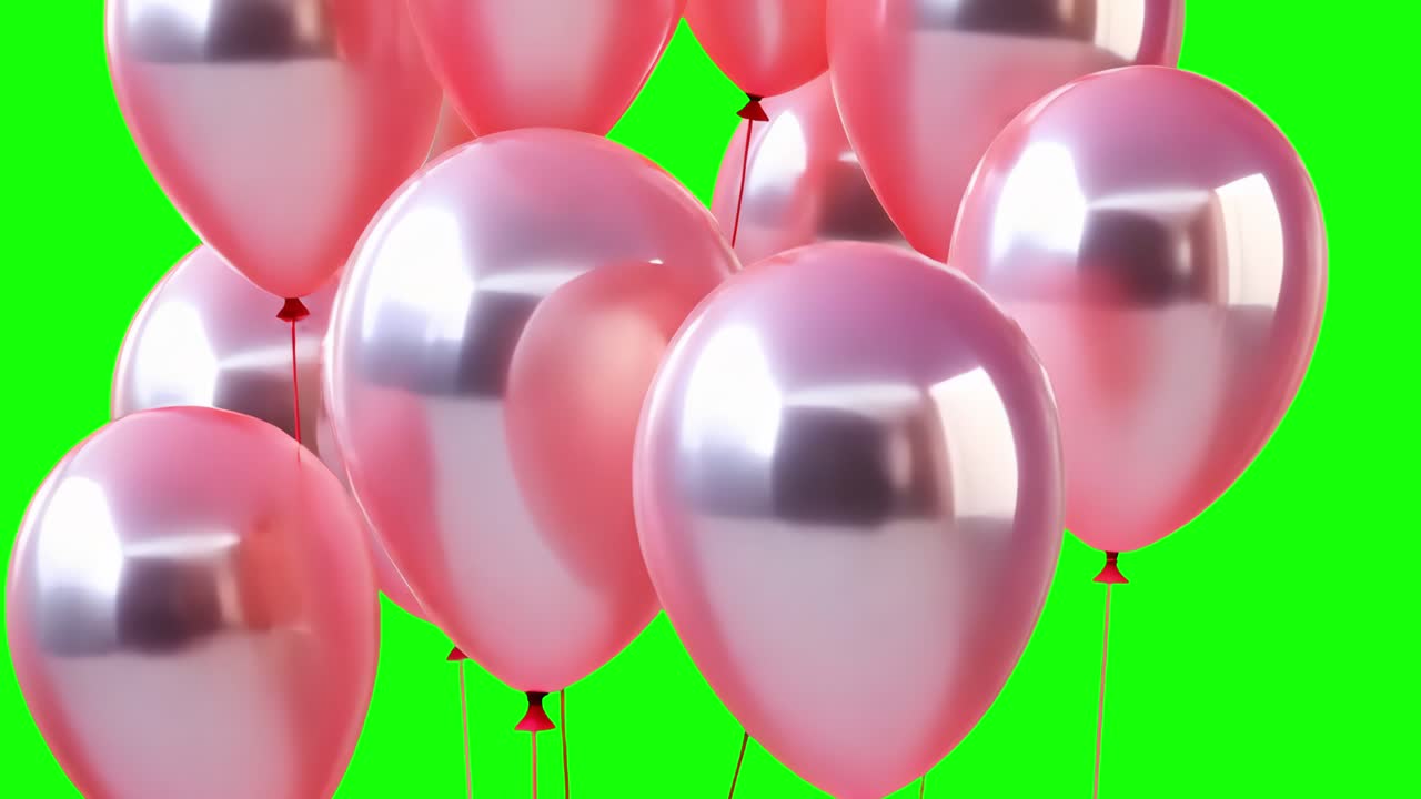 Animazione celebrazione con palloncini rosa, video 4K trasparente, green screen