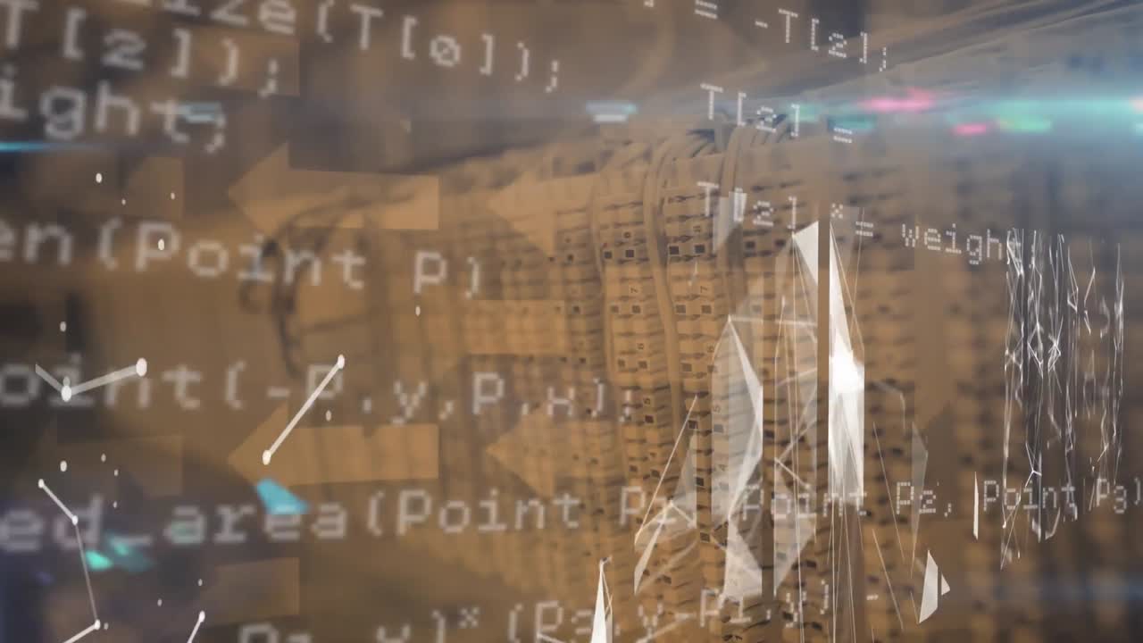 컴퓨터 서버를 통한 연결 네트워크로 데이터 처리의 애니메이션