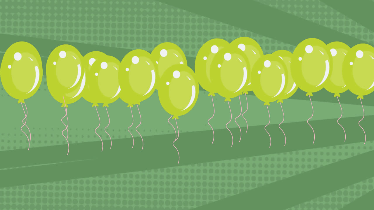 어두운 녹색 배경 위를 날아다니는 초록색 풍선의 애니메이션