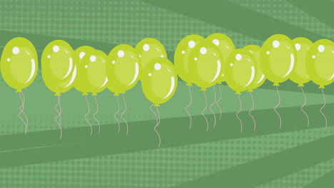 Animación-De-Globos-Verdes-Volando-Sobre-Fondo-Verde-Oscuro