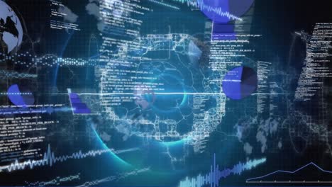 animation of scientific data processing over screens and human brain
