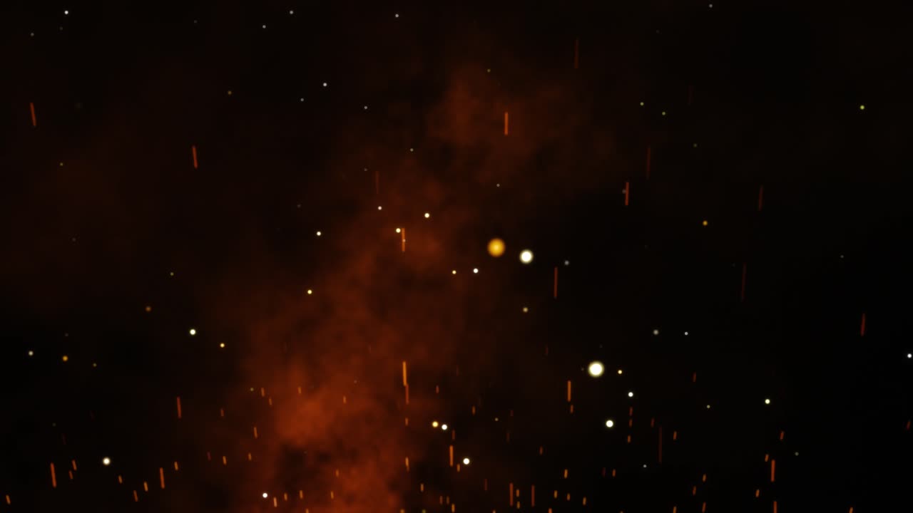A looping, 4K slow motion animation of sparks, embers, and smoke, coming up from an off screen source