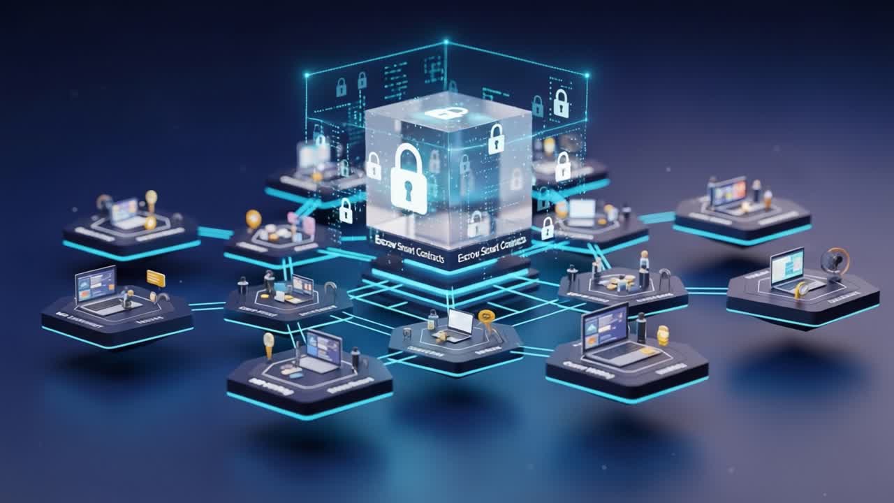 Visual Representation of a Secure Digital Network with Encryption Mechanisms, Highlighting Data Safety and User Control in a Virtual Ecosystem