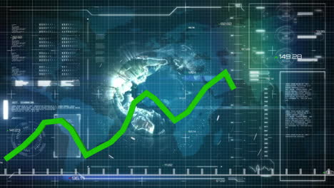 Animation-of-globe-and-financial-data-processing-over-screen