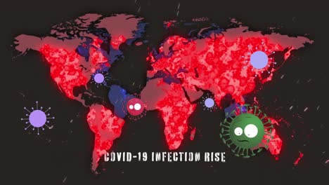 animation of virus cells over world map on black background