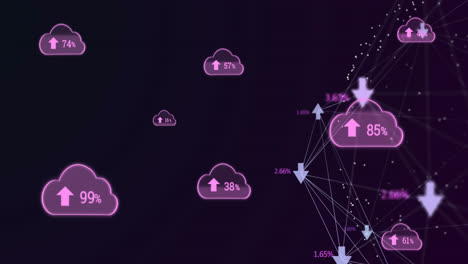 Globe-of-arrows-against-multiple-cloud-icon-with-increasing-percentage