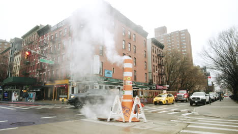 Street Scene with Steam and Traffic
