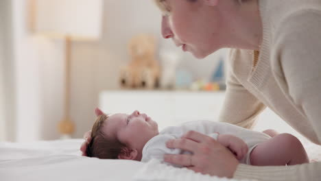 happy, mother and baby kiss with love