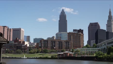 cleveland skyline on the water panning