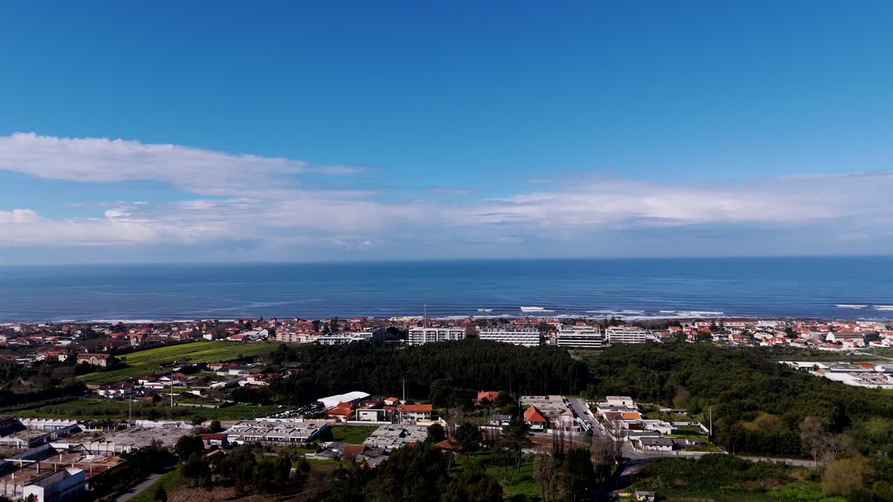 Aerial coast and urban forest landscape at Gaia Portugal