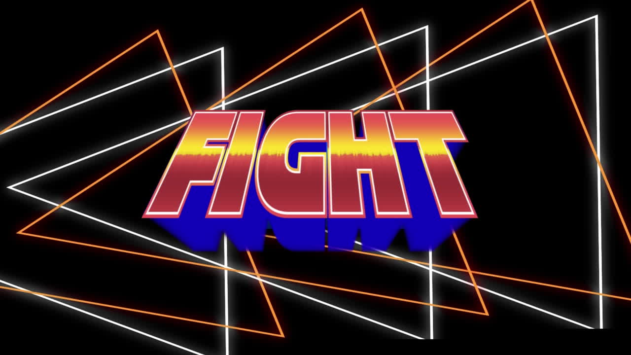 추상적인 모양 위에 싸우는 레트로 텍스트의 애니메이션