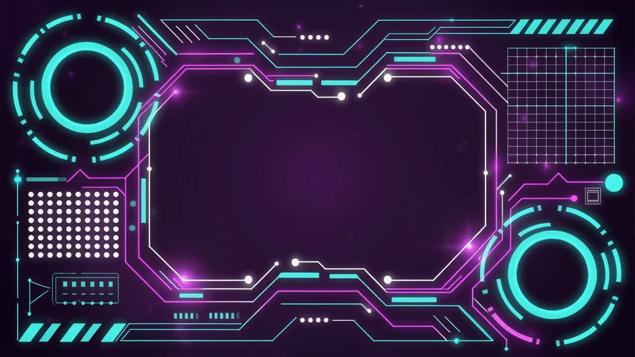Abstract Futuristic Digital Interface with Glowing Neon Lines