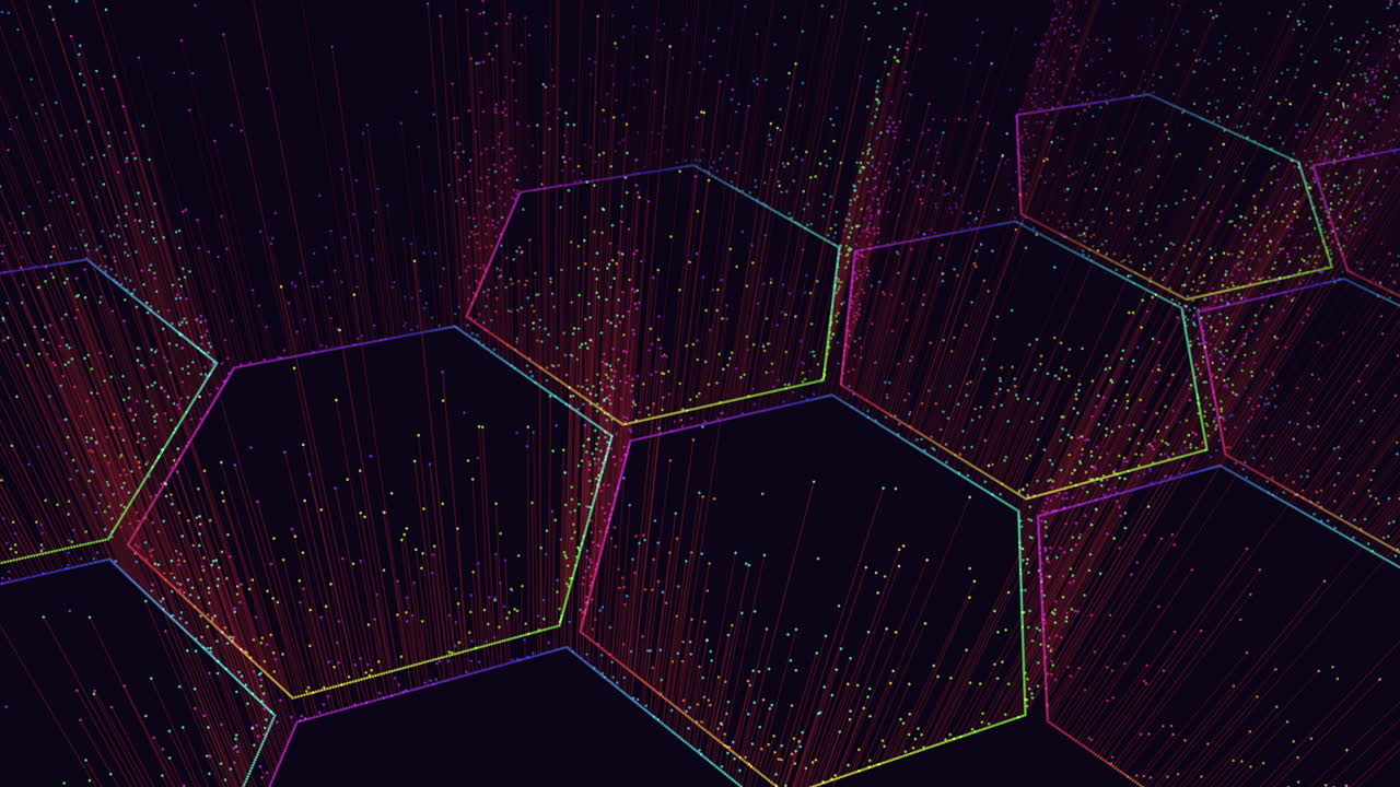 Colorful hexagonal pattern design suitable for web backgrounds or as a graphic element in larger projects. Vibrant lines create a visually appealing and modern look
