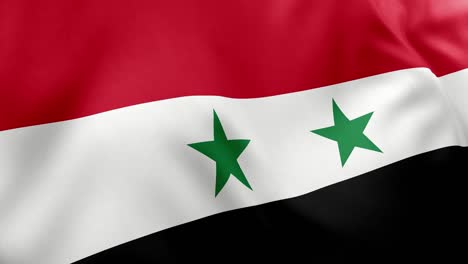 Realistic animation of Syrian national flag waving gently. Red white black horizontal stripes two green stars. Seamless loop national pride Syria