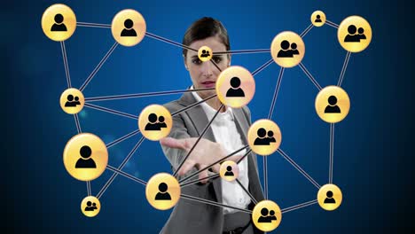 mujer de negocios con iconos generados digitalmente