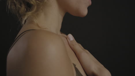 female neck breathing from the side 4k