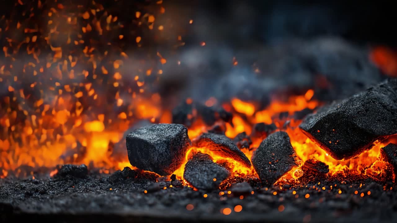 A Vivid Depiction of Glowing Ember and Fiery Sparks: The Essence of Fire's Primitive Power Captured in Two Frames