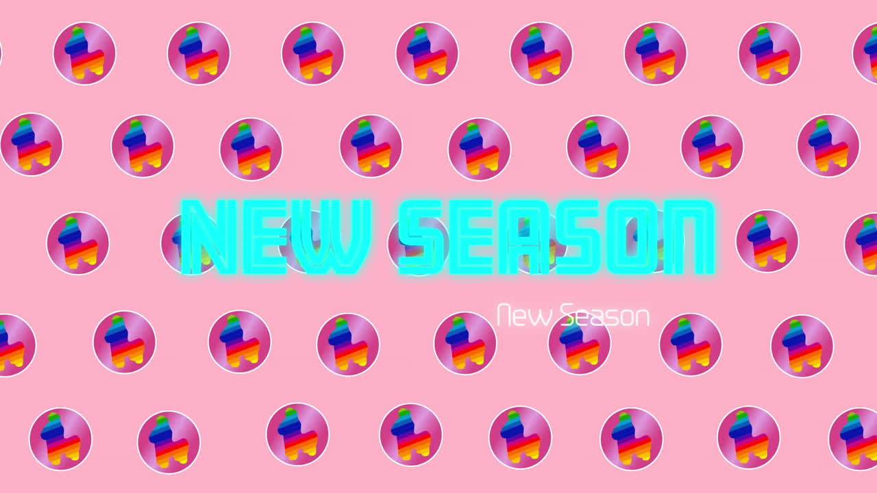 핑크색 배경의 패턴 위에 새로운 시즌 텍스트의 애니메이션