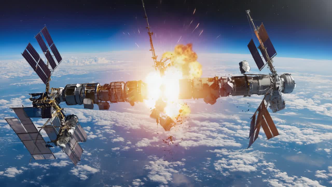 Stazione spaziale che esplode sopra la Terra