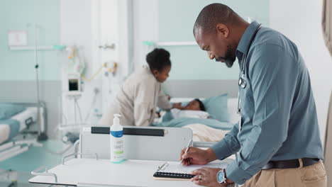 doctor, writing and hospital documents