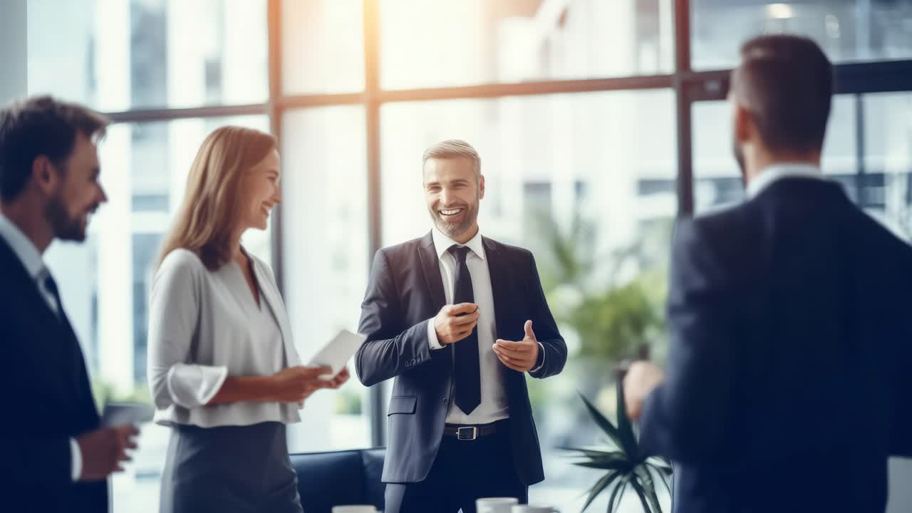 Riunione di lavoro professionale in un ufficio moderno, catturata a livello degli occhi