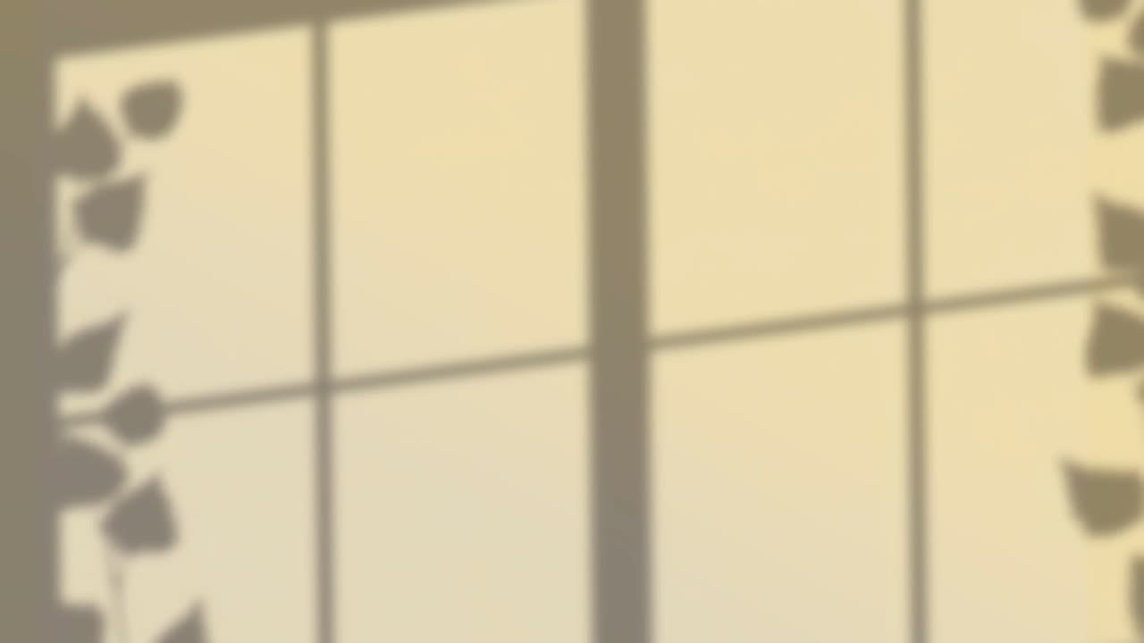 노란색 배경에 있는 잎의 창문 그림자의 애니메이션