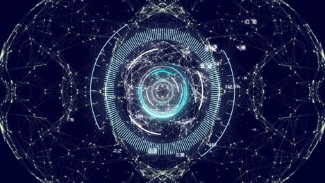 animation of data processing, network of connections over scope scanning