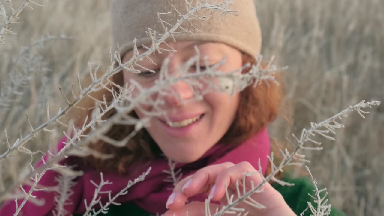 Woman Smiles in a Winter Field
